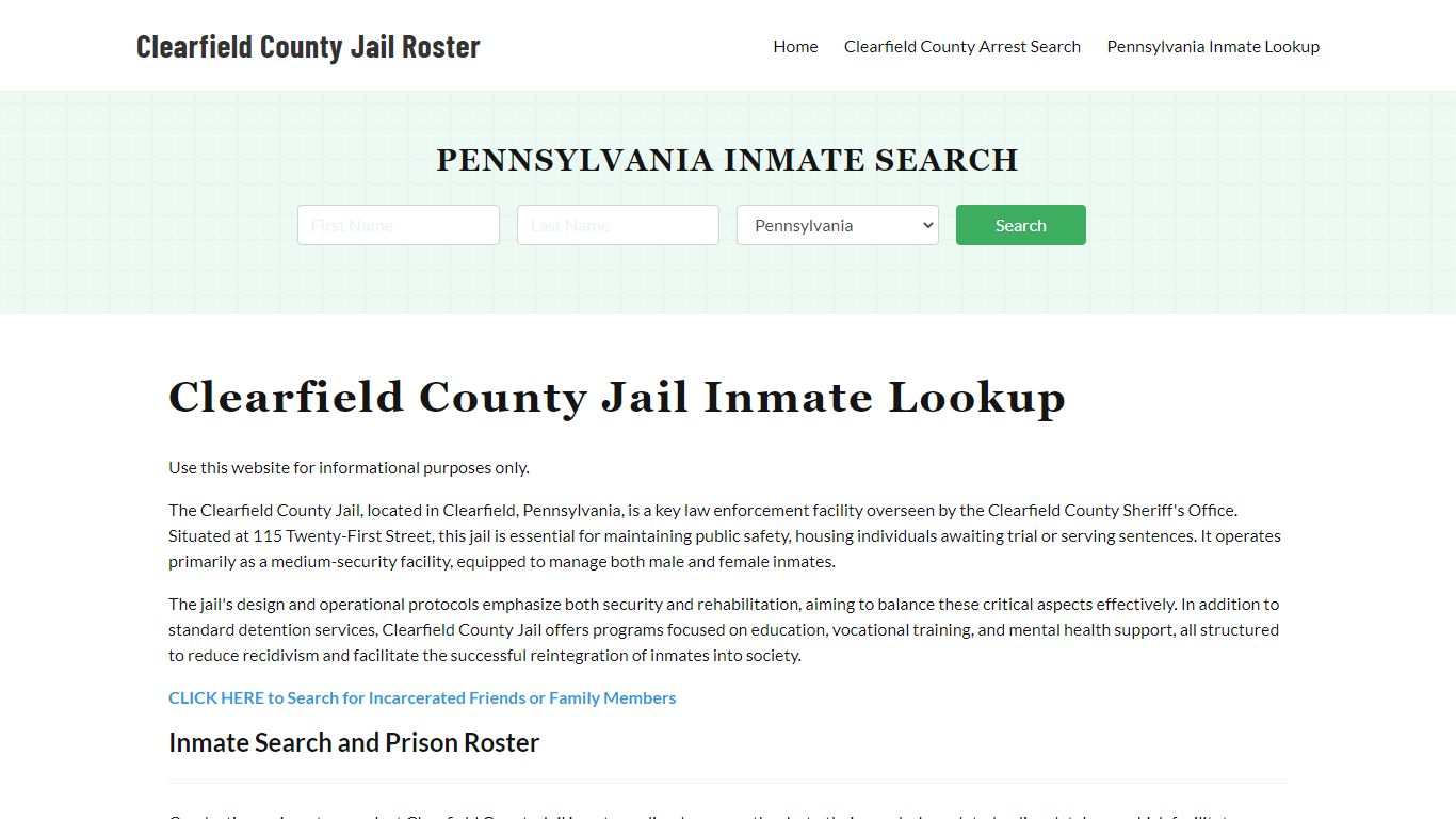 Clearfield County Jail Roster Lookup, PA, Inmate Search